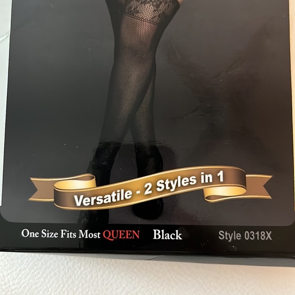 Dreamgirl Women's Plus Lace Patterned Knit Garter Dress with Stockings Black - Picture 9 of 11